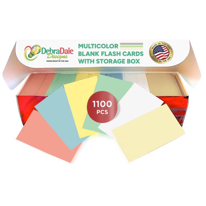 DEBRADALE DESIGNS Debra Dale Designs Blank Index Flash Cards - 1100 Pack - Made in USA - 2" x 3.5" - 90 lb Index - 5 Colors + white - Perfect for Teachers & Students - Ideal for Studying, Visual Learning Supplies - Image 1